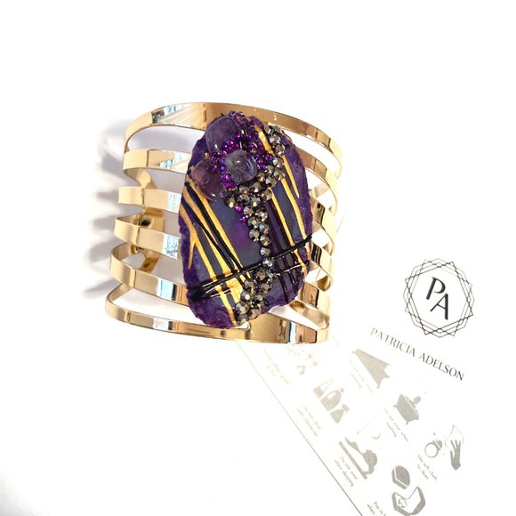 Gold Plated Bangle with Purple Agate Stone - Picture 2 of 6